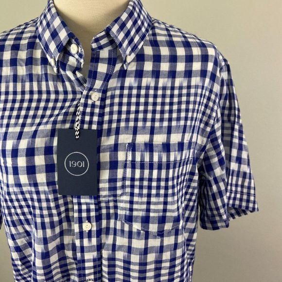 NWT 1901 Blue & White Slim Fit Check Short Sleeve - Picture 5 of 11